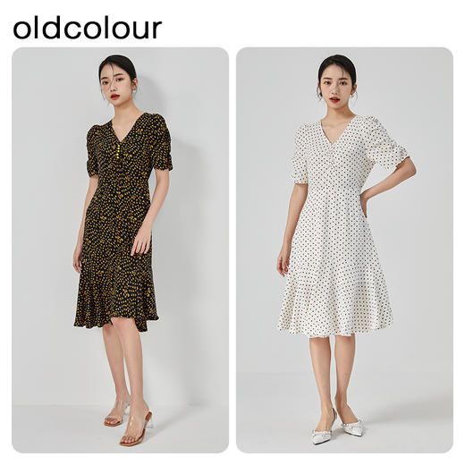 oldcolour2023夏季新款时尚气质薄款气质V领碎花连衣裙GN21101761 商品图0