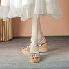 ZHR细带水钻坡跟凉鞋女2023新款韩版百搭厚底仙女一字带凉鞋 商品缩略图4
