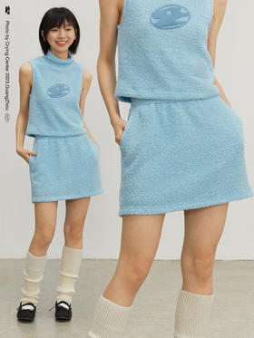 CryingCenter babyblue 天蓝色毛绒绒套装橡筋要短裙A字裙半身裙