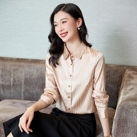 重磅真丝长袖衬衫纯色条纹KQN-67631 商品图5