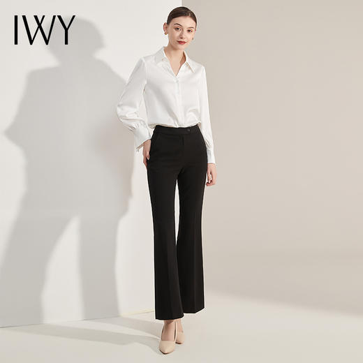 IWY/夏季新款白色衬衫黑色微喇裤套装气质女神范上衣套裤正装B13141-白色 商品图1