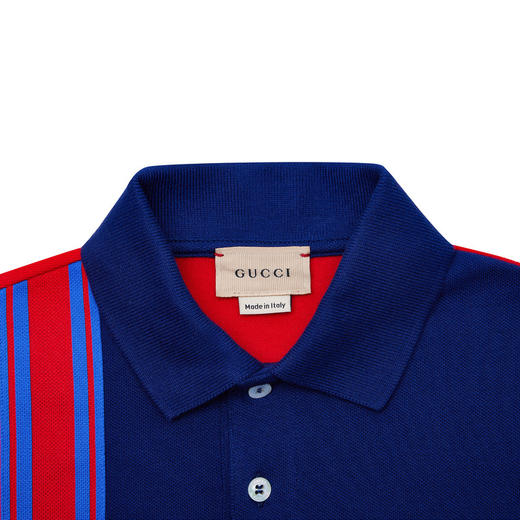 GUCCI 古驰 童装条纹红蓝拼接编织logo翻领POLO衫短袖 711540XJEX7 商品图3