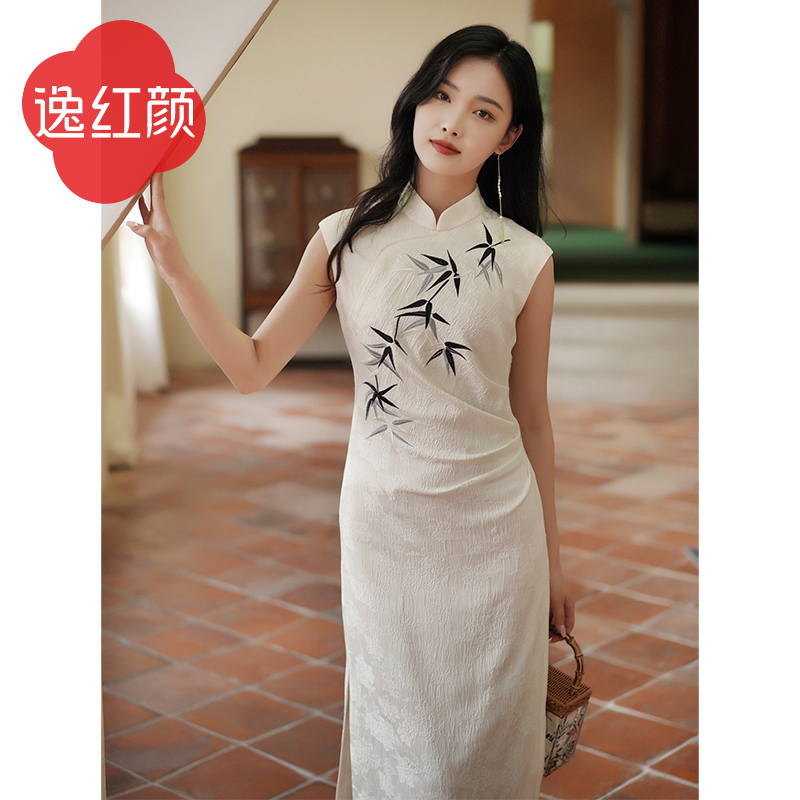 【多件多折】逸红颜钰竹2026夏季新款旗袍改良版连衣裙女刺绣竹旗袍丝缎提花