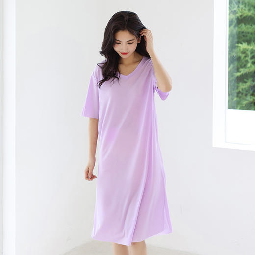 冰丝罗纹V领连衣裙开叉套头日韩连衣裙宽松大码女装短袖夏季 商品图10