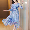 时尚气质优雅减龄中长裙法式碎花仿真丝连衣裙AHM-ss3005 商品缩略图0