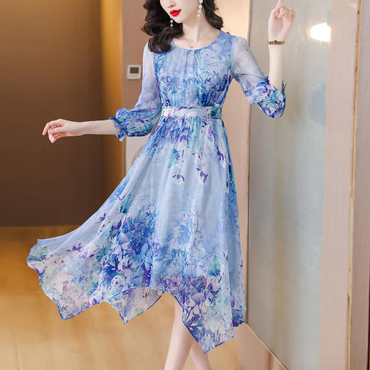 时尚气质优雅减龄中长裙法式碎花仿真丝连衣裙AHM-ss3005 商品图0