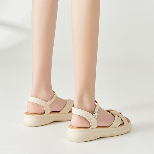 ZHR简约厚底凉鞋女2023夏季新款软底圆头超仙双带交织一字带凉鞋 商品图6