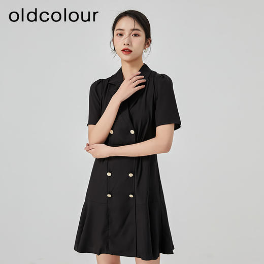 oldcolour2023夏新款赫本风小黑裙收腰显瘦西装连衣裙GN21101775 商品图3
