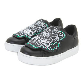 KENZO 高田贤三 男童黑色牛皮老虎头刺绣休闲板鞋 K59055