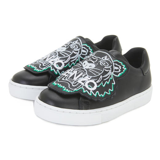 KENZO 高田贤三 男童黑色牛皮老虎头刺绣休闲板鞋 K59055 商品图0