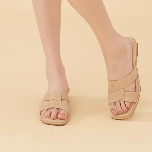 Safiya/索菲娅2023夏季新品简约露趾H型真皮外穿气质通勤拖鞋SF32110064 商品图5