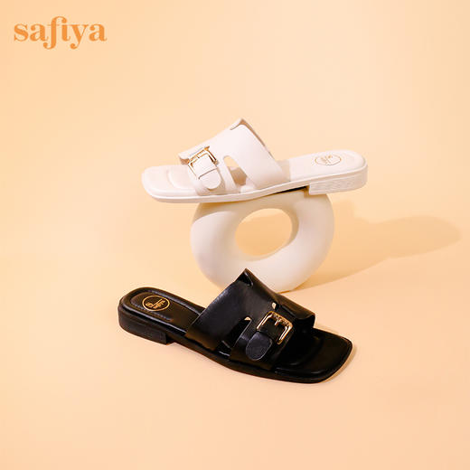 Safiya/索菲娅2023夏季新品简约通勤低跟皮带扣真皮露趾凉拖鞋 SF32110170 商品图14