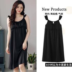 「七款配色！冰丝材质」2023年夏季新款冰丝睡裙 女士睡衣薄款吊带小飞袖性感纯欲黑色裙子
