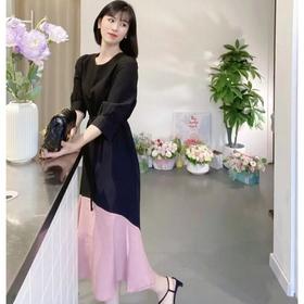 【à perles】气质撞色拼接鱼尾连衣裙【特价清仓，不退不换】