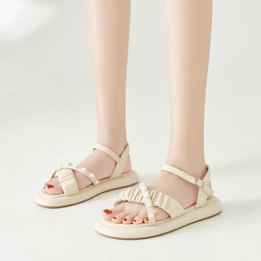 ZHR法式珍珠凉鞋女2023夏季新款仙女气质交叉一字带凉鞋软底轻便 商品图6