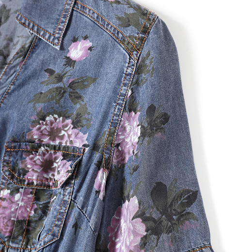 港味复古，设计感减龄polo领半拉链松紧收腰碎花牛仔长裙WLZD-2306102 商品图2