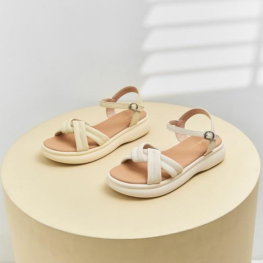ZHR简约厚底凉鞋女2023夏季新款软底圆头超仙双带交织一字带凉鞋 商品图5