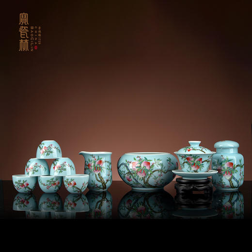 天青粉彩福寿双全10头茶具 商品图0