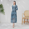 EITIE爱特爱春季新款修身复古印花V领蕾丝拼接五分袖长裙连衣裙女7007730 商品缩略图3