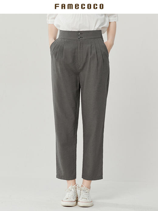 Famecoco范可儿白色裤子女夏季薄款休闲百搭直筒裤小个子FAB3GA019 商品图2