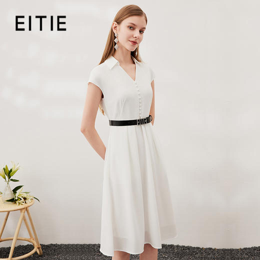 没有皮带-EITIE爱特爱夏季新款V领简约修身百搭连衣裙7007741 商品图0