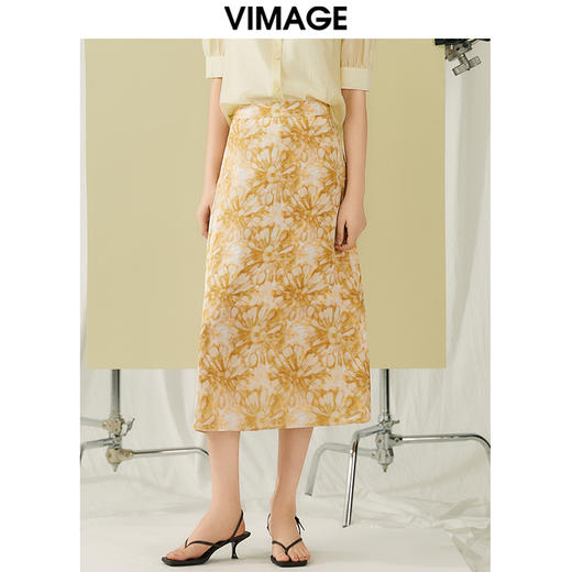 VIMAGE纬漫纪夏季新款时尚高级气质高腰印花显瘦舒适半身裙V1906517 商品图5
