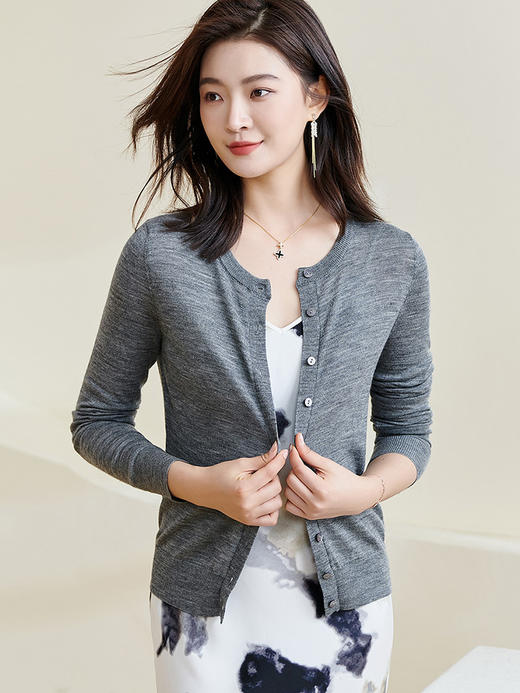 剩S/XL/L 米思阳2026春季新款通勤简约弹力空调衫薄款开衫螺纹羊毛针织衫女 商品图6