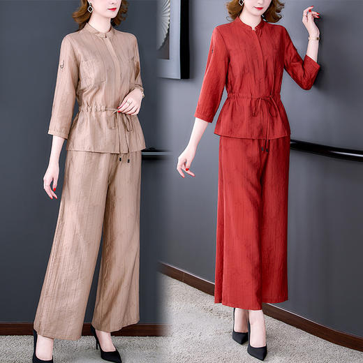收腰气质上衣阔腿裤洋气减龄妈妈装两件套天丝棉麻套装AHM-lry4001 商品图1