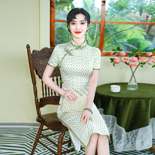 WX新款桑蚕丝长款改良优雅连衣裙旗袍裙 商品图0