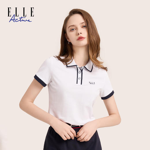 ELLE Active 女装休闲户外运动翻领POLO撞色短袖T恤 商品图2