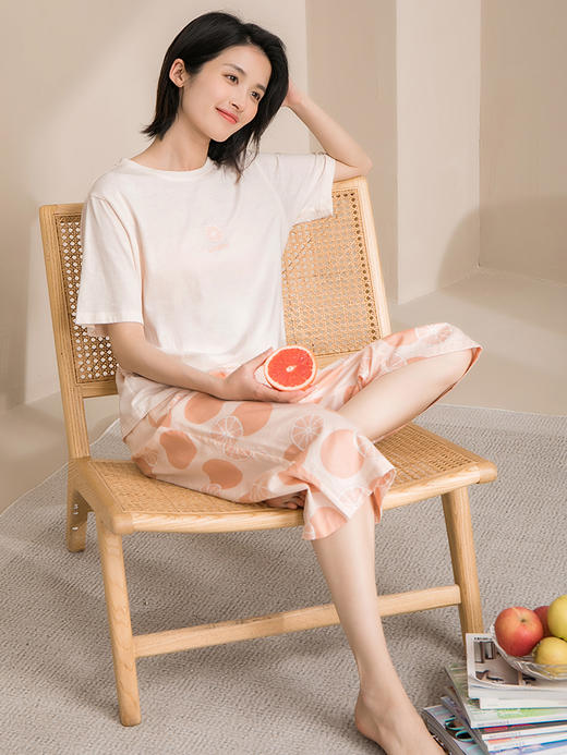 康妮雅睡衣女夏季短袖中裤套头套装 商品图2