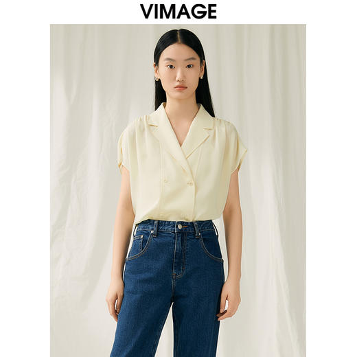VIMAGE纬漫纪夏季新款翻领显瘦透气衬衫上衣V1909508 商品图5