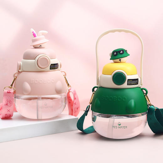 【应季好物】卡通高颜值大肚杯 绿色/粉红色/咖啡色/紫色1000ML 商品图3