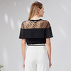 EITIE爱特爱优雅V领一字肩网纱荷叶边黑色上衣显瘦时尚夏季新款B13118 商品缩略图4