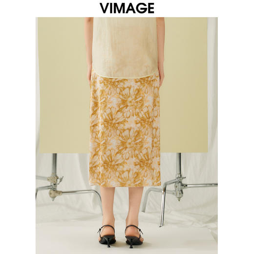 VIMAGE纬漫纪夏季新款时尚高级气质高腰印花显瘦舒适半身裙V1906517 商品图4