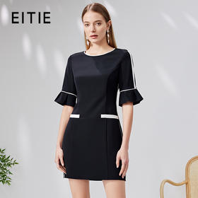 EITIE爱特爱时尚撞色喇叭袖收腰显瘦短裙连衣裙通勤简约夏新款B07174
