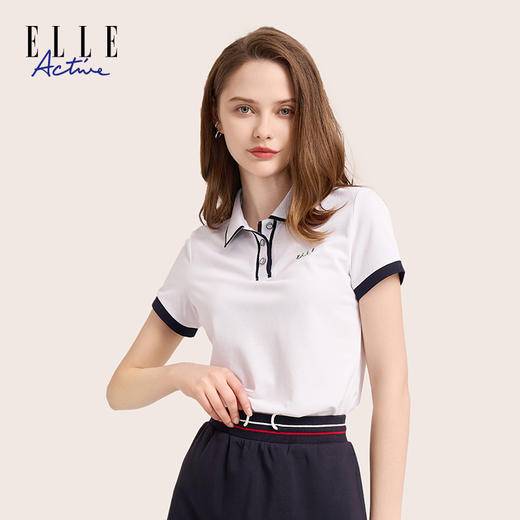 ELLE Active 女装休闲户外运动翻领POLO撞色短袖T恤 商品图0
