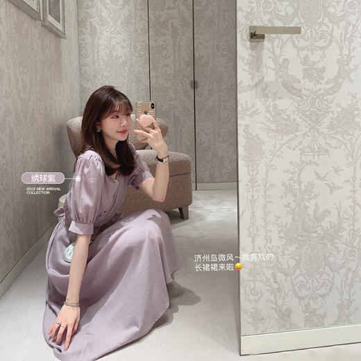 月季白L码 金蘑菇菇【济州岛微风】温柔简约风v领法式收腰收胯过膝连衣裙 商品图3