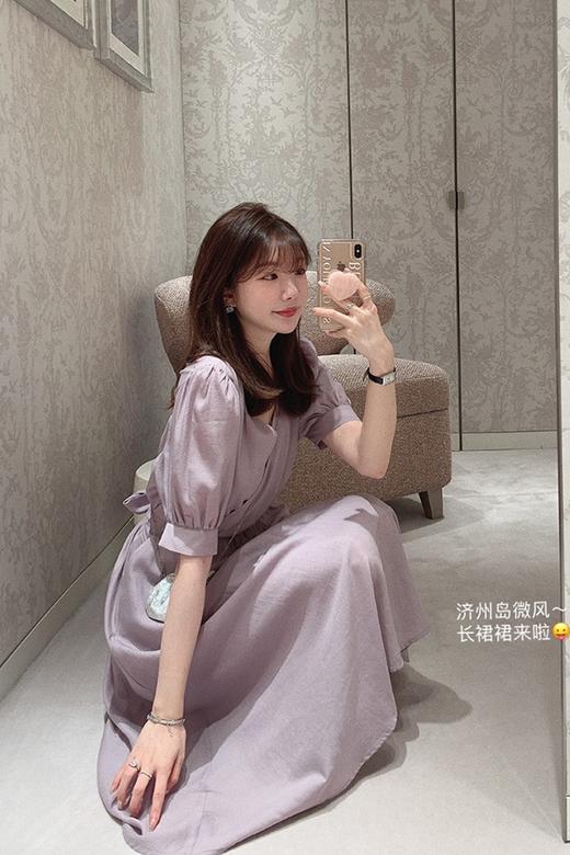 月季白L码 金蘑菇菇【济州岛微风】温柔简约风v领法式收腰收胯过膝连衣裙 商品图5