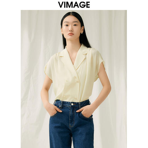 VIMAGE纬漫纪夏季新款翻领显瘦透气衬衫上衣V1909508 商品图0