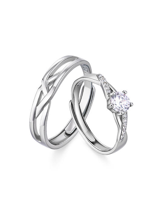 卡蒂罗真爱交织情侣对戒纯银戒指一对小众设计情人节礼物送男女友 商品图5