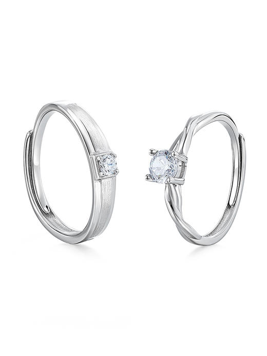 卡蒂罗KADER 耀眼心动 原创设计开口可调节一对 轻奢小众设计浪漫 甜蜜饰爱 S925银/足银999 戒指 男女同款情侣款 银白色 商品图4