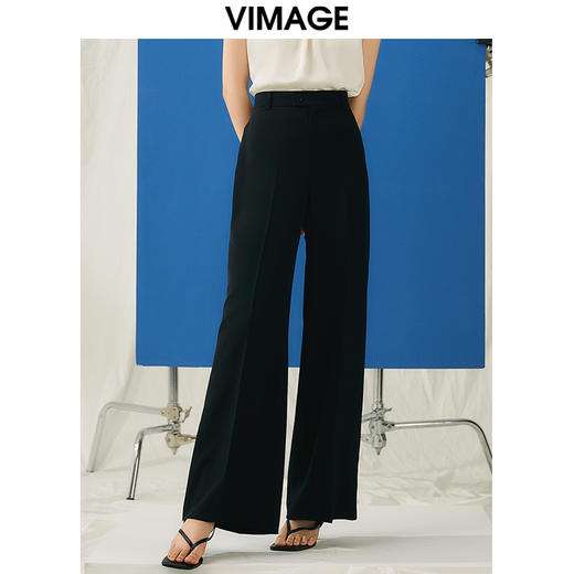 VIMAGE纬漫纪夏季新款高腰阔腿裤通勤宽松百搭纯色裤V1905526 商品图5