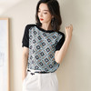【2XL预售7天】米思阳2026夏季新款时尚几何印花拼接真丝T恤短袖休闲上衣女1627/1194 商品缩略图0
