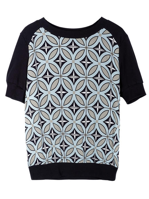 【2XL预售7天】米思阳2026夏季新款时尚几何印花拼接真丝T恤短袖休闲上衣女1627/1194 商品图3