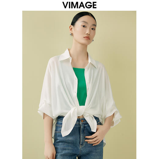 VIMAGE纬漫纪夏季新款百搭宽松透气休闲衬衣衬衫V1909516 商品图2