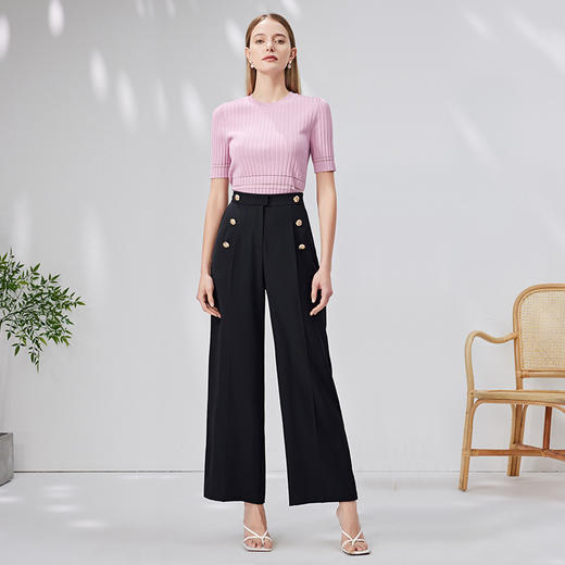 EITIE爱特爱简约基础修身显瘦纯色圆领半袖针织衫舒适夏新款B2301118 商品图9