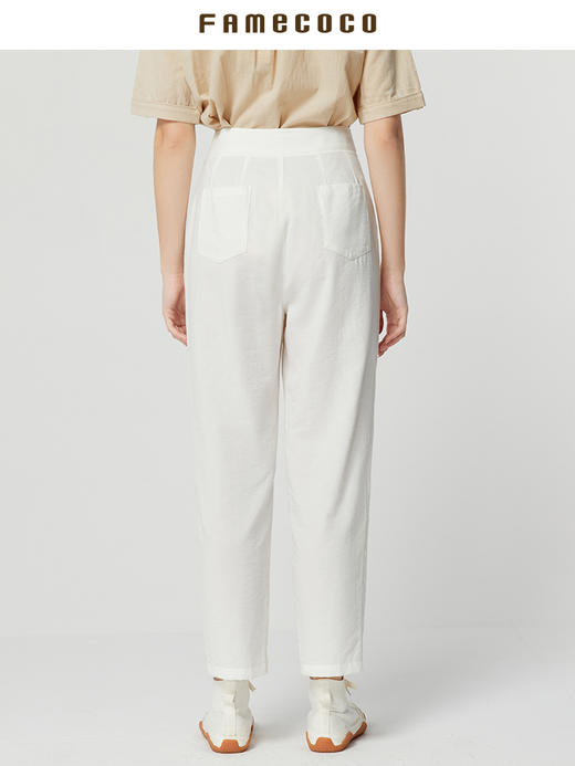 Famecoco范可儿白色裤子女夏季薄款休闲百搭直筒裤小个子FAB3GA019 商品图1