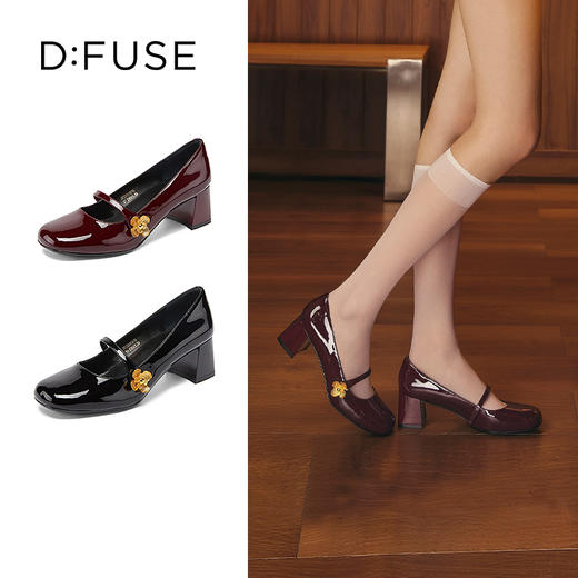 DFuse迪芙斯秋季新款漆皮圆头粗跟玛丽珍单鞋皮鞋DF31111215 商品图0