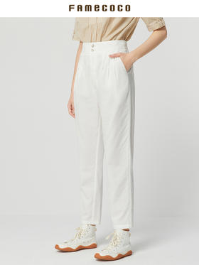 Famecoco范可儿白色裤子女夏季薄款休闲百搭直筒裤小个子FAB3GA019